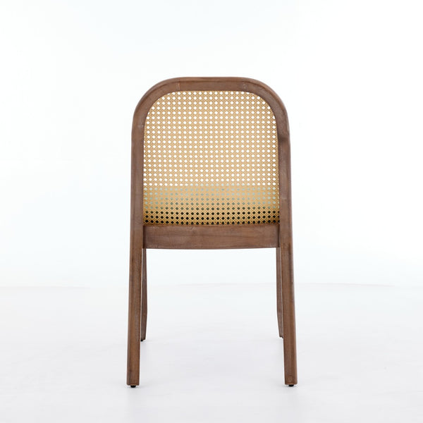 English Elm Set of 2 Rattan Back Dining Chairs Distressed Hardwood Frame Chenille Cushion Kitchen Olive Green W1143P494947