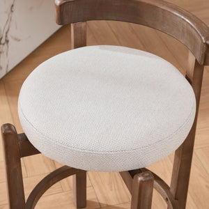 English Elm Set of 2 Mid-century Swivel Counterstools Solid Wood Frame Linen Seat Kitchen Island Beige W1143P494948