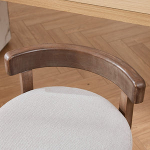 English Elm Set of 2 Mid-century Swivel Counterstools Solid Wood Frame Linen Seat Kitchen Island Beige W1143P494948