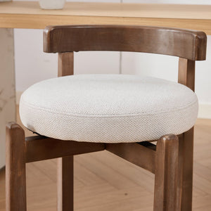 English Elm Set of 2 Mid-century Swivel Counterstools Solid Wood Frame Linen Seat Kitchen Island Beige W1143P494948