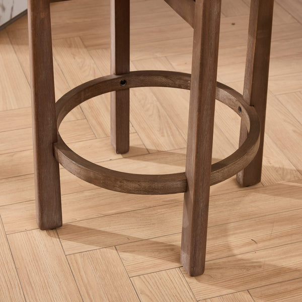 English Elm Set of 2 Mid-century Swivel Counterstools Solid Wood Frame Linen Seat Kitchen Island Beige W1143P494948