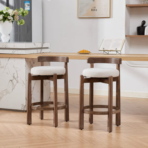 English Elm Set of 2 Mid-century Swivel Counterstools Solid Wood Frame Linen Seat Kitchen Island Beige W1143P494948