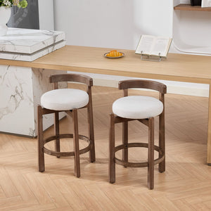 English Elm Set of 2 Mid-century Swivel Counterstools Solid Wood Frame Linen Seat Kitchen Island Beige W1143P494948