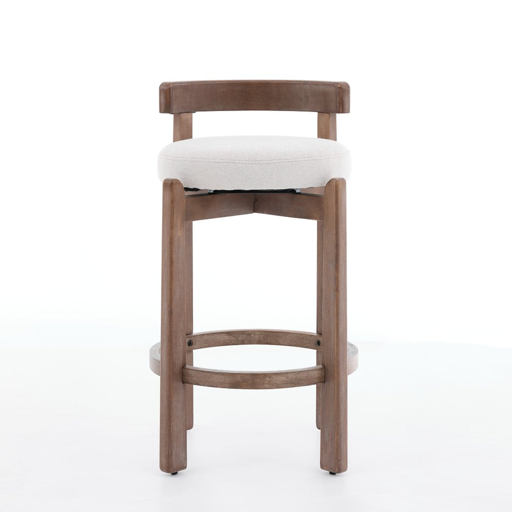 English Elm Set of 2 Mid-century Swivel Counterstools Solid Wood Frame Linen Seat Kitchen Island Beige W1143P494948