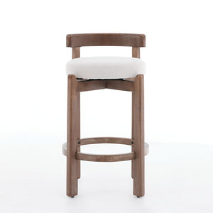 English Elm Set of 2 Mid-century Swivel Counterstools Solid Wood Frame Linen Seat Kitchen Island Beige W1143P494948