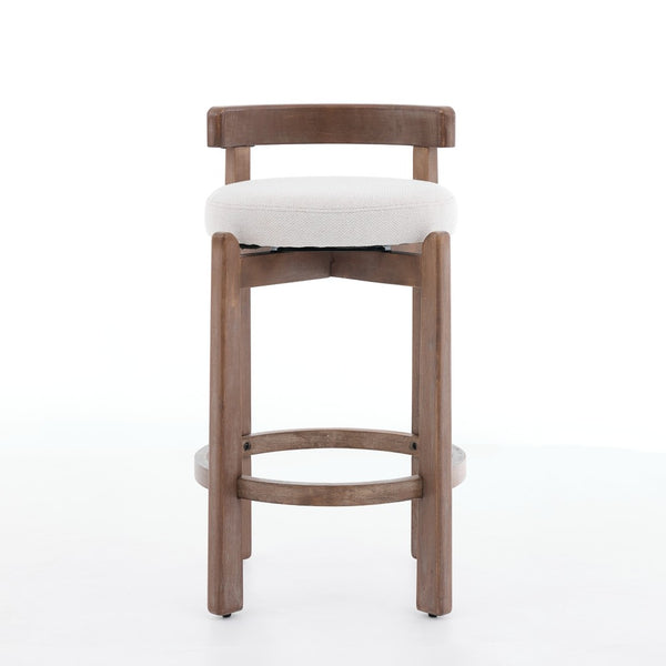 English Elm Set of 2 Mid-century Swivel Counterstools Solid Wood Frame Linen Seat Kitchen Island Beige W1143P494948