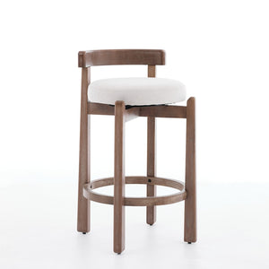 English Elm Set of 2 Mid-century Swivel Counterstools Solid Wood Frame Linen Seat Kitchen Island Beige W1143P494948