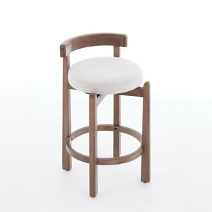 English Elm Set of 2 Mid-century Swivel Counterstools Solid Wood Frame Linen Seat Kitchen Island Beige W1143P494948