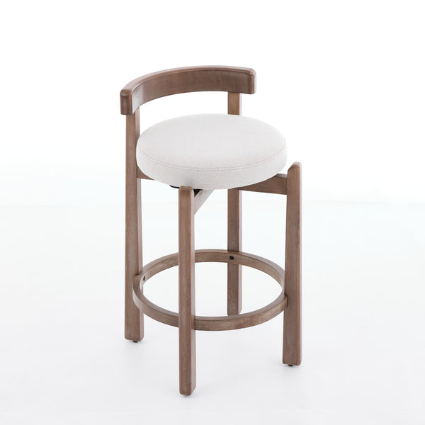 English Elm Set of 2 Mid-century Swivel Counterstools Solid Wood Frame Linen Seat Kitchen Island Beige W1143P494948
