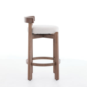 English Elm Set of 2 Mid-century Swivel Counterstools Solid Wood Frame Linen Seat Kitchen Island Beige W1143P494948