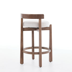English Elm Set of 2 Mid-century Swivel Counterstools Solid Wood Frame Linen Seat Kitchen Island Beige W1143P494948