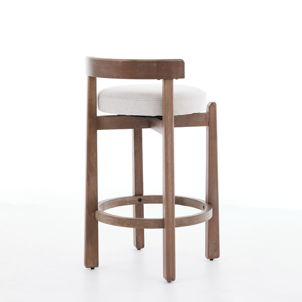 English Elm Set of 2 Mid-century Swivel Counterstools Solid Wood Frame Linen Seat Kitchen Island Beige W1143P494948