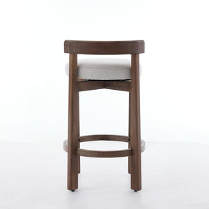 English Elm Set of 2 Mid-century Swivel Counterstools Solid Wood Frame Linen Seat Kitchen Island Beige W1143P494948