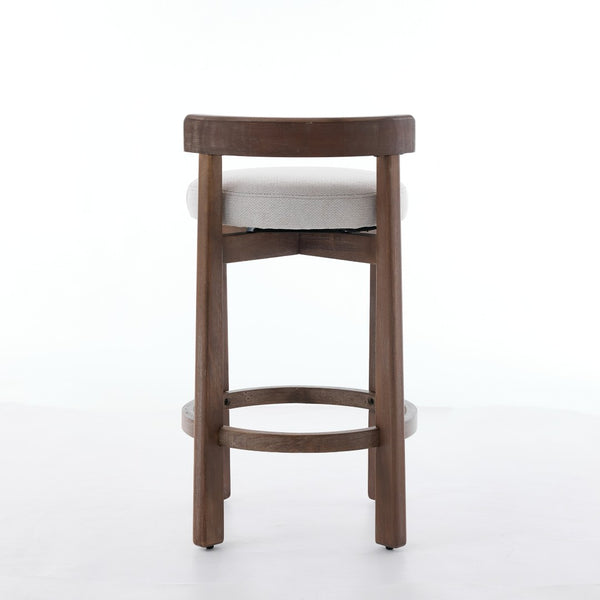 English Elm Set of 2 Mid-century Swivel Counterstools Solid Wood Frame Linen Seat Kitchen Island Beige W1143P494948