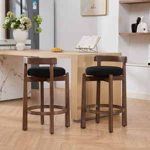 English Elm Set of 2 Mid-century Swivel Counterstools Solid Wood Frame Linen Seat Kitchen Island Black W1143P494949