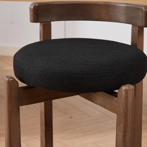 English Elm Set of 2 Mid-century Swivel Counterstools Solid Wood Frame Linen Seat Kitchen Island Black W1143P494949