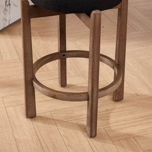 English Elm Set of 2 Mid-century Swivel Counterstools Solid Wood Frame Linen Seat Kitchen Island Black W1143P494949