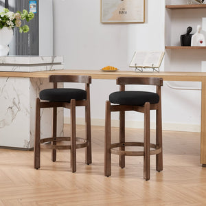 English Elm Set of 2 Mid-century Swivel Counterstools Solid Wood Frame Linen Seat Kitchen Island Black W1143P494949