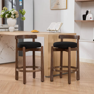 English Elm Set of 2 Mid-century Swivel Counterstools Solid Wood Frame Linen Seat Kitchen Island Black W1143P494949