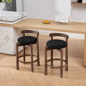 English Elm Set of 2 Mid-century Swivel Counterstools Solid Wood Frame Linen Seat Kitchen Island Black W1143P494949