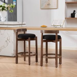English Elm Set of 2 Mid-century Swivel Counterstools Solid Wood Frame Linen Seat Kitchen Island Black W1143P494949