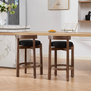 English Elm Set of 2 Mid-century Swivel Counterstools Solid Wood Frame Linen Seat Kitchen Island Black W1143P494949