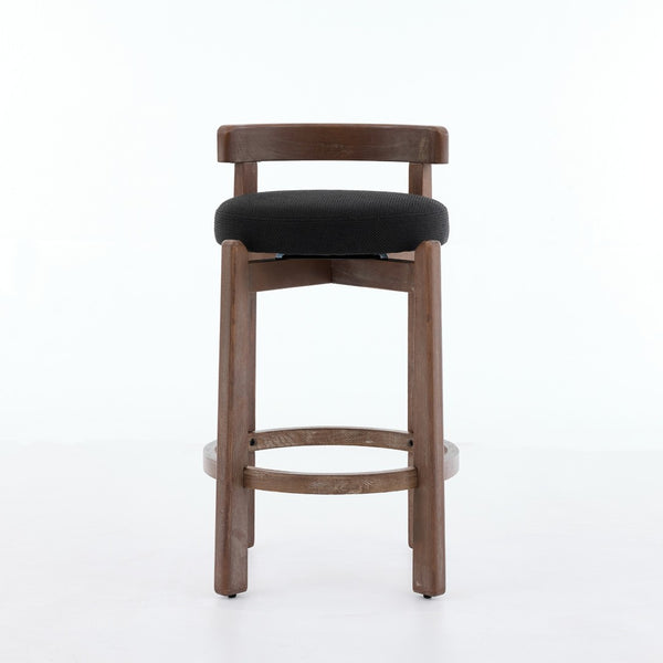 English Elm Set of 2 Mid-century Swivel Counterstools Solid Wood Frame Linen Seat Kitchen Island Black W1143P494949