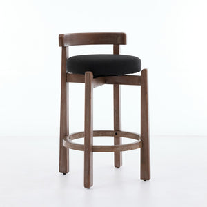 English Elm Set of 2 Mid-century Swivel Counterstools Solid Wood Frame Linen Seat Kitchen Island Black W1143P494949