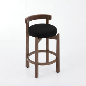 English Elm Set of 2 Mid-century Swivel Counterstools Solid Wood Frame Linen Seat Kitchen Island Black W1143P494949