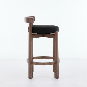 English Elm Set of 2 Mid-century Swivel Counterstools Solid Wood Frame Linen Seat Kitchen Island Black W1143P494949