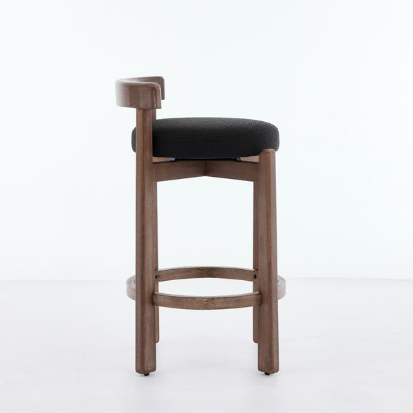 English Elm Set of 2 Mid-century Swivel Counterstools Solid Wood Frame Linen Seat Kitchen Island Black W1143P494949