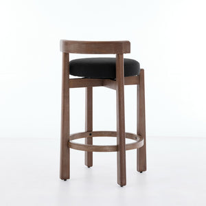 English Elm Set of 2 Mid-century Swivel Counterstools Solid Wood Frame Linen Seat Kitchen Island Black W1143P494949