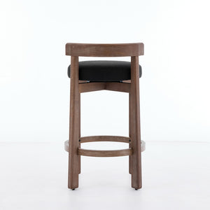 English Elm Set of 2 Mid-century Swivel Counterstools Solid Wood Frame Linen Seat Kitchen Island Black W1143P494949