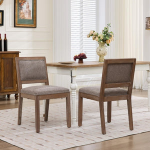 English Elm Set of 2 Farmhouse Mid-Century Upholstered Dining Chairs Solid Hardwood Frame Coffee W1143P518980