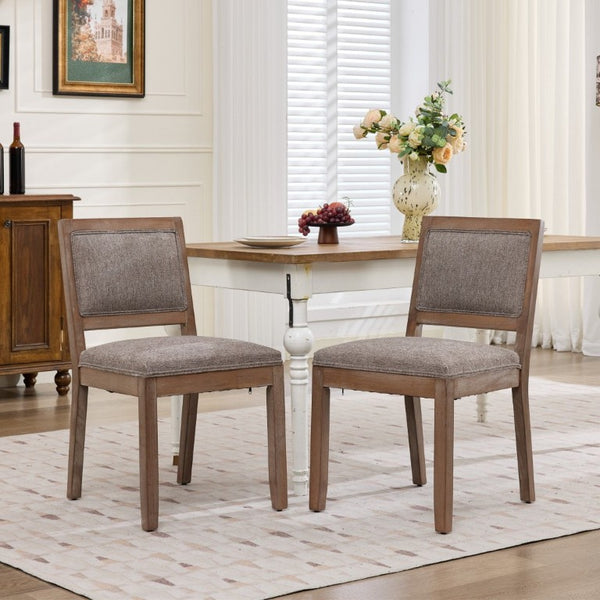 English Elm Set of 2 Farmhouse Mid-Century Upholstered Dining Chairs Solid Hardwood Frame Coffee W1143P518980