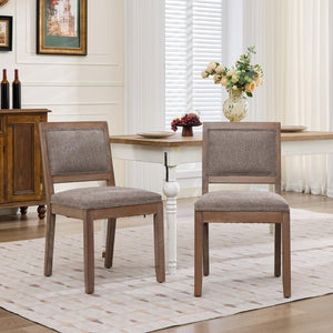 English Elm Set of 2 Farmhouse Mid-Century Upholstered Dining Chairs Solid Hardwood Frame Coffee W1143P518980