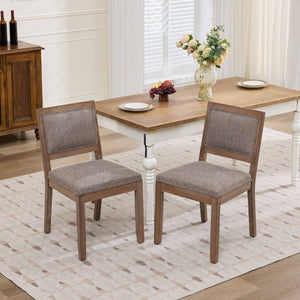English Elm Set of 2 Farmhouse Mid-Century Upholstered Dining Chairs Solid Hardwood Frame Coffee W1143P518980