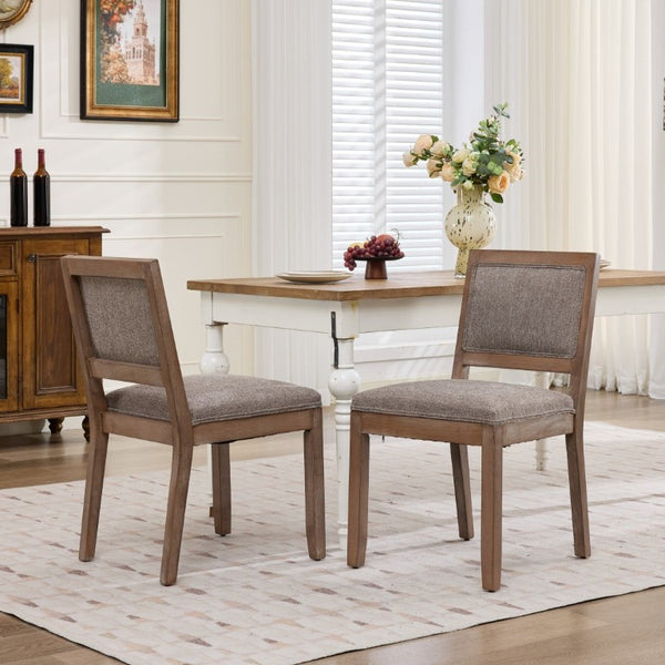English Elm Set of 2 Farmhouse Mid-Century Upholstered Dining Chairs Solid Hardwood Frame Coffee W1143P518980