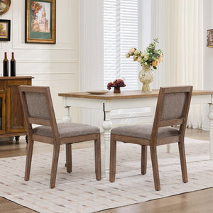 English Elm Set of 2 Farmhouse Mid-Century Upholstered Dining Chairs Solid Hardwood Frame Coffee W1143P518980