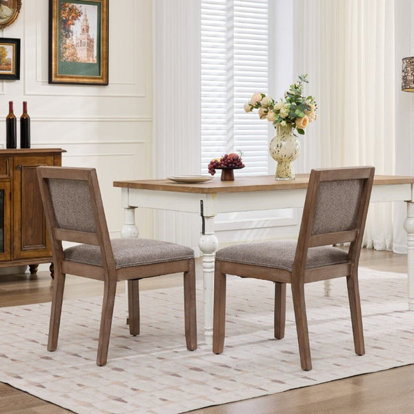 English Elm Set of 2 Farmhouse Mid-Century Upholstered Dining Chairs Solid Hardwood Frame Coffee W1143P518980