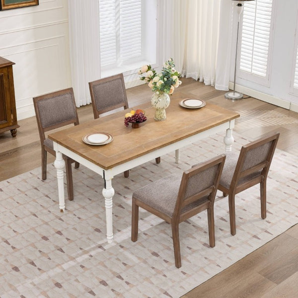English Elm Set of 2 Farmhouse Mid-Century Upholstered Dining Chairs Solid Hardwood Frame Coffee W1143P518980