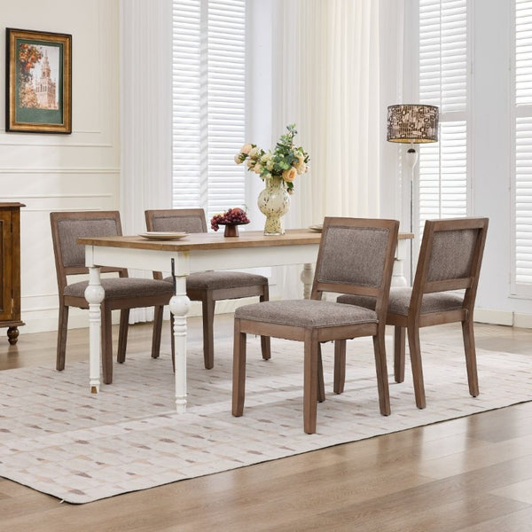 English Elm Set of 2 Farmhouse Mid-Century Upholstered Dining Chairs Solid Hardwood Frame Coffee W1143P518980