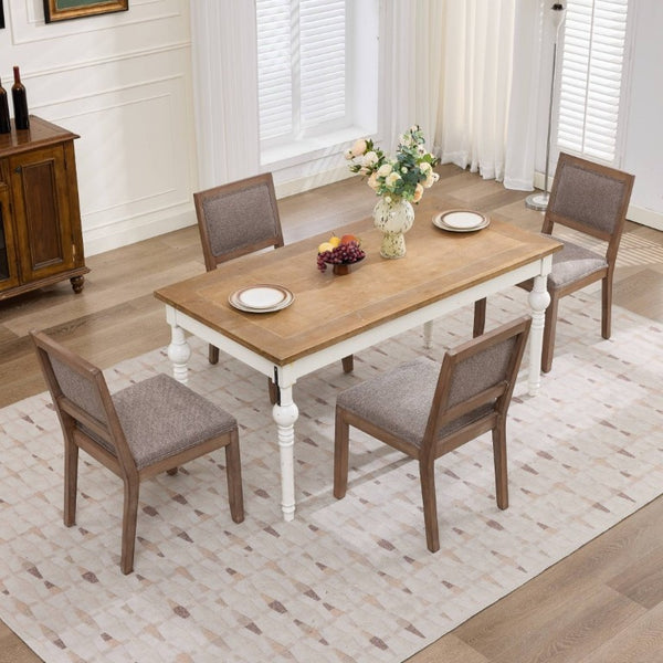 English Elm Set of 2 Farmhouse Mid-Century Upholstered Dining Chairs Solid Hardwood Frame Coffee W1143P518980