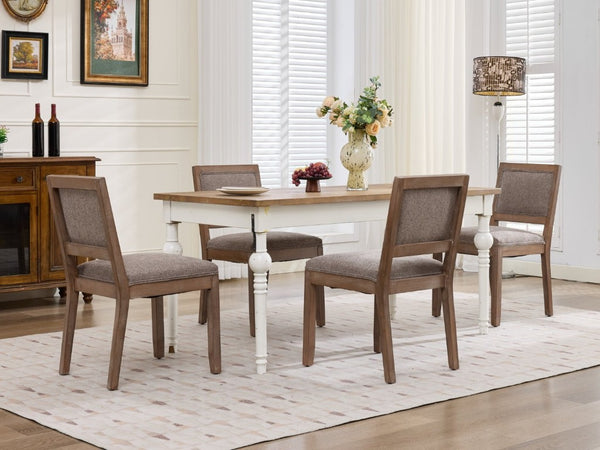 English Elm Set of 2 Farmhouse Mid-Century Upholstered Dining Chairs Solid Hardwood Frame Coffee W1143P518980