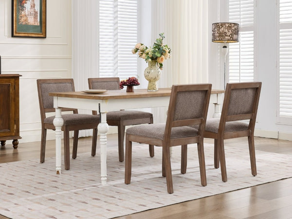 English Elm Set of 2 Farmhouse Mid-Century Upholstered Dining Chairs Solid Hardwood Frame Coffee W1143P518980