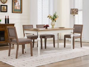 English Elm Set of 2 Farmhouse Mid-Century Upholstered Dining Chairs Solid Hardwood Frame Coffee W1143P518980