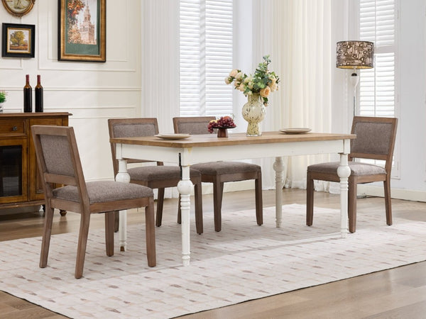 English Elm Set of 2 Farmhouse Mid-Century Upholstered Dining Chairs Solid Hardwood Frame Coffee W1143P518980