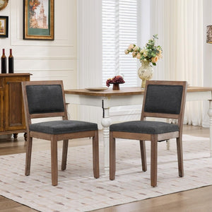 English Elm Set of 2 Farmhouse Mid-Century Upholstered Dining Chairs Solid Hardwood Frame Gray W1143P518981
