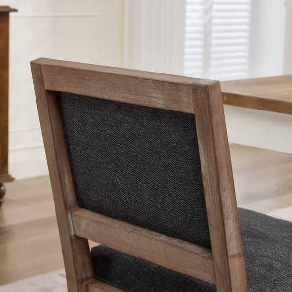 English Elm Set of 2 Farmhouse Mid-Century Upholstered Dining Chairs Solid Hardwood Frame Gray W1143P518981