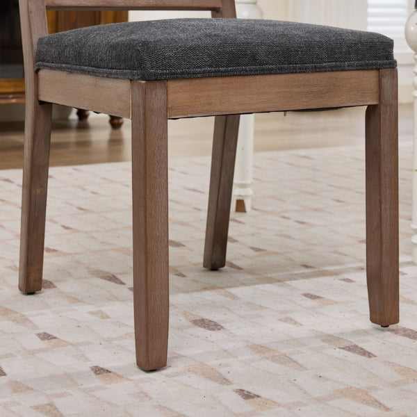 English Elm Set of 2 Farmhouse Mid-Century Upholstered Dining Chairs Solid Hardwood Frame Gray W1143P518981
